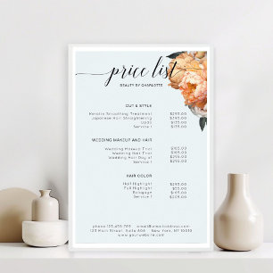 Affiche Liste de prix élégante et moderne de pivoine flora
