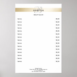 Affiche Liste de prix élégante monogramme à rayure or blan