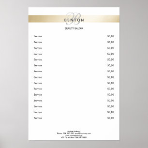Affiche Liste de prix élégante monogramme à rayure or blan