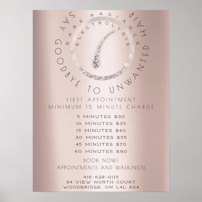 Affiche Liste de Prix Épilation Électrolyse Cheveux Rose P (Devant)
