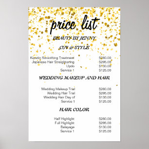 Affiche Liste de Prix Gold Confetti Hair & Beauty