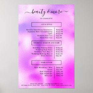 Affiche Liste de prix moderne et simple de salon violet
