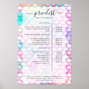 Affiche Liste de prix Salon de motif de sirène pailletée