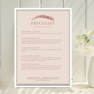 Affiche Liste de Prix Salon de Sourcils Élégant Minimalist