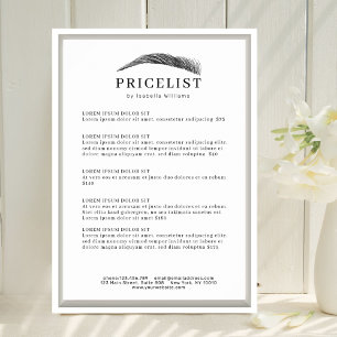 Affiche Liste de Prix Salon de Sourcils Élégant Minimalist