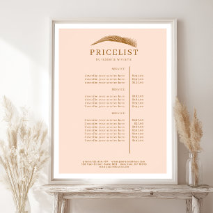 Affiche Liste de Prix Salon de Sourcils Élégant Minimalist