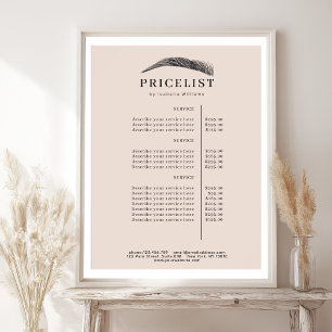 Affiche Liste de Prix Salon de Sourcils Élégant Minimalist