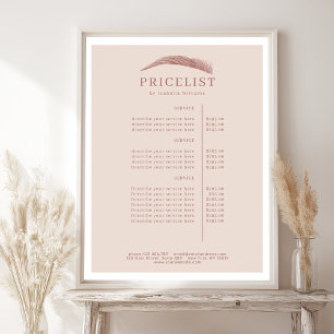 Affiche Liste de Prix Salon de Sourcils Élégant Minimalist