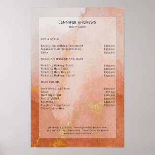 Affiche Liste de prix Salon Moderne Aquarelle Or