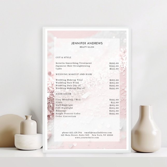 Affiche Liste de Prix Salon Moderne Pailleté (Modern Glitter Salon Price List Poster)