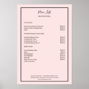 Affiche Liste de prix Simpel Pink Black