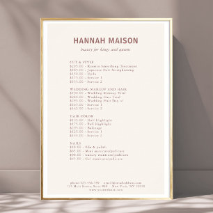 Affiche Liste de prix simple moderne, professionnel, salon