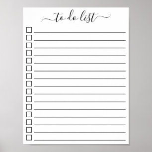 Affiche Liste de tâches de calligraphie moderne avec cases