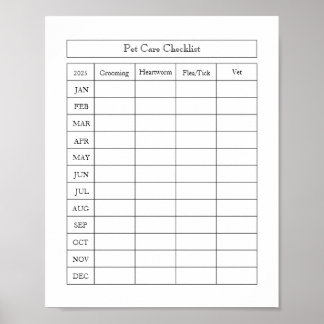 Affiche Liste de vérification simple pour animaux de compa