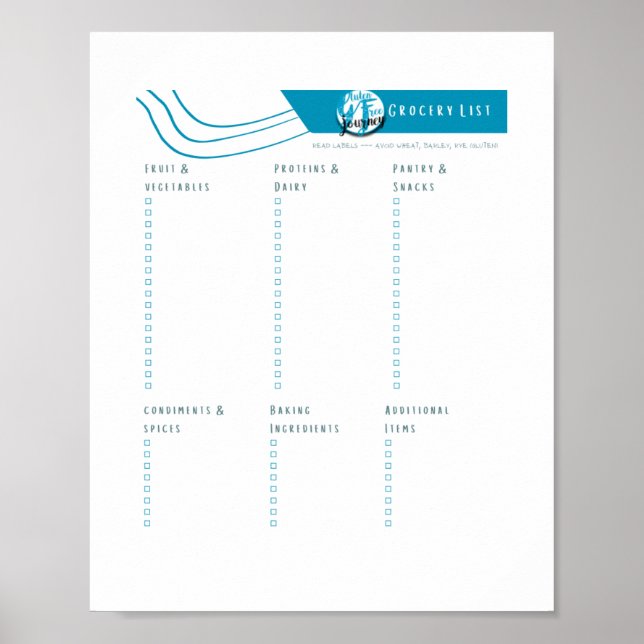 Affiche Liste d'épicerie gratuite pour gluten Téléchargeab (Devant)