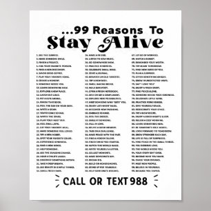 Affiche Liste Des 99 Raisons De Rester En Vie - Santé Ment