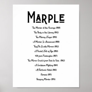 Affiche Liste des livres de Miss Marple Agatha Christie Bo