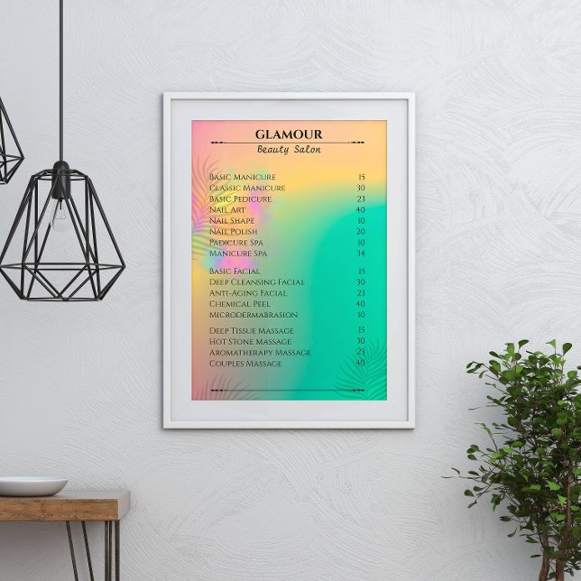 Affiche Liste des prix de la technologie de l'ongle Colorf (Nail Tech Price List Colourful Abstract Watercolor Poster)