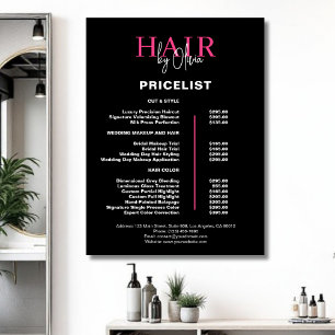Affiche Liste des prix des cheveux noirs
