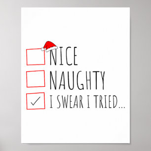 Affiche Liste drôle de Noël Nice Naughty Je jure que j'ai