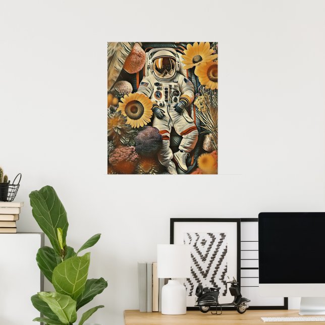 Affiche Lit de fleurs d'astronaute Art numérique (Bureau à domicile)