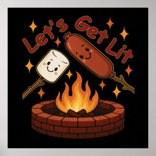 Affiche Lit Firepit - mignon Marshmallow & Hot Dog