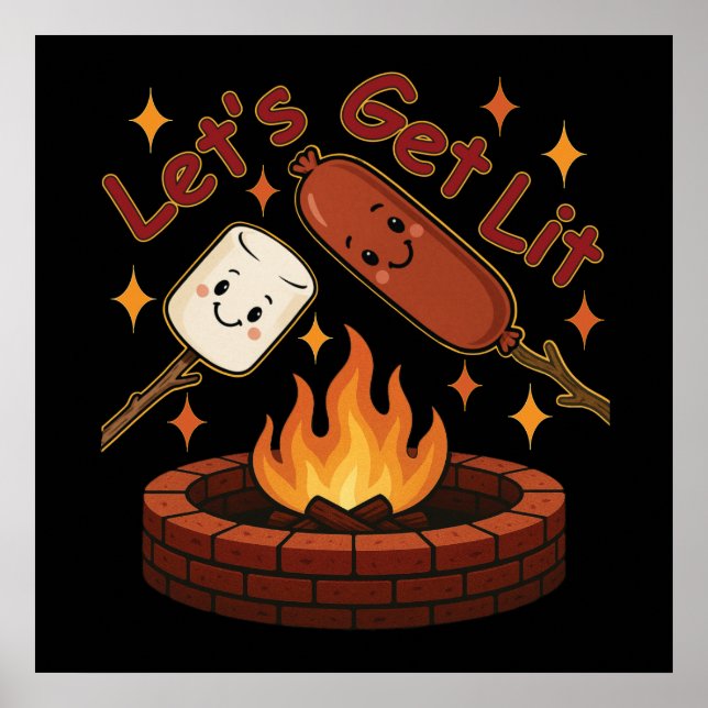 Affiche Lit Firepit - mignon Marshmallow & Hot Dog (Devant)
