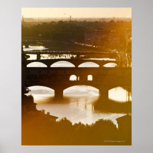 Affiche L'Italie, Florence, le Ponte Vecchio et le fleuve