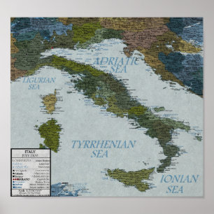 Affiche L'Italie - hausse de niveau de la mer de 100 m