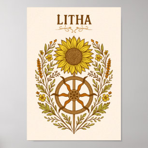 Affiche Litha Tournesol Roue Solstice d'été Céleste 