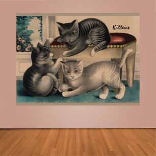 Affiche Lithographe vintage Adorable Kittens