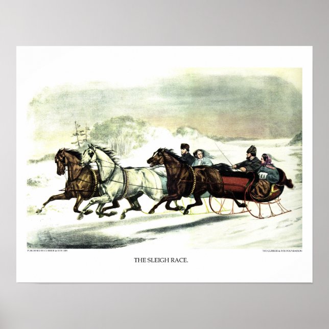 Affiche Lithographie de Currier & Ives : La course de Slei (Devant)