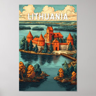 Affiche Lithuanie Illustration Voyage Art Vintage