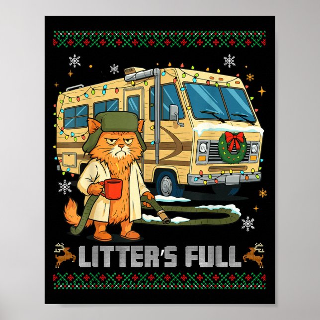 Affiche Litter's Full Funny Silly Cat Holding Coffee Meme  (Devant)