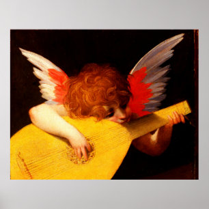 Affiche LITTLE ANGEL PLAYING LUTE Music Making Cherub