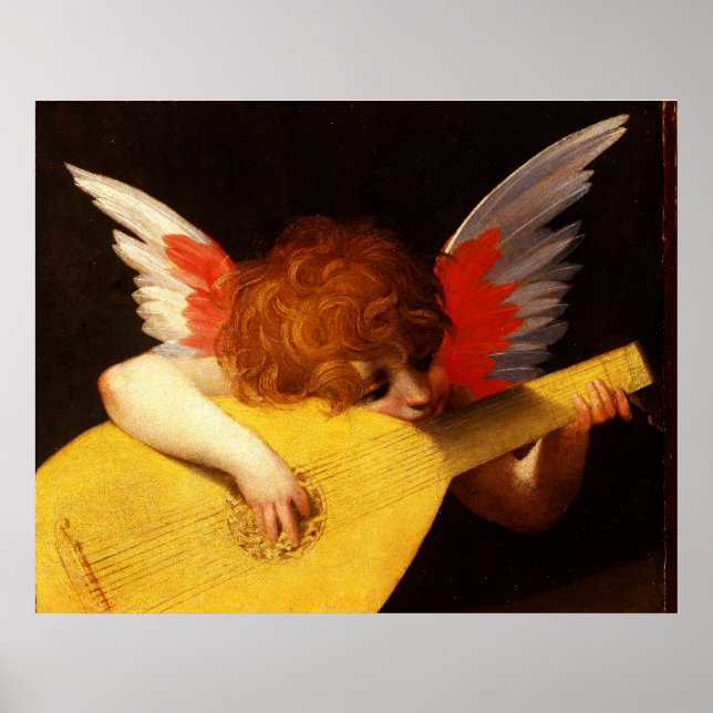 Affiche LITTLE ANGEL PLAYING LUTE Music Making Cherub (Devant)