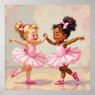 Affiche Little Ballerinas Dancing Cute Illustration