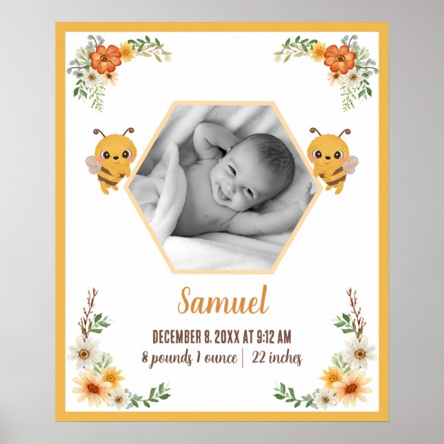 Affiche Little Bee Baby Stats de naissance (Devant)