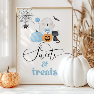 Affiche Little Boo bleu fantôme Halloween Douceurs et fria