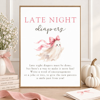 Affiche Little Boo Girl Pink Bow Late Night Diapers Sign