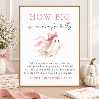Affiche Little Boo Pink Bow How Big Is Mommy's Belly Sign
