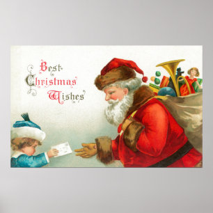 Affiche Little Boy donnant à Père Noël une lettre