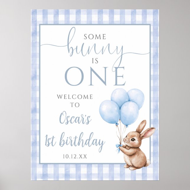 Affiche Little Bunny Blue 1st Birthday Welcome Sign (Devant)