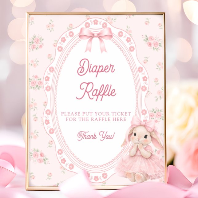 Affiche Little Bunny Pink Bow Baby Shower Diaper Raffle (Créateur téléchargé)