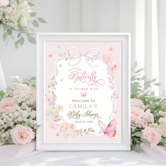 Affiche Little Butterfly Floral Girl Baby Shower Welcome  (Créateur téléchargé)