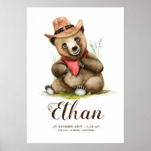 Affiche Little Cowboy - Young Bear Cute Kid Room