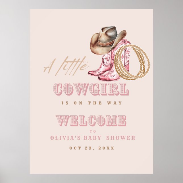 Affiche  Little Cowgirl Baby Shower Party Welcome  (Devant)