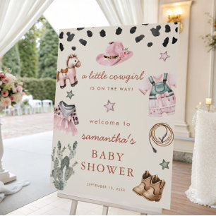 Affiche Little Cowgirl en route fille baby shower accueil