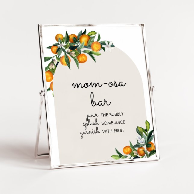 Affiche Little Cutie Citrus Orange Baby shower Maman Osa B (Gender Neutral Citrus Baby Shower Mom Osa Bar Sign)