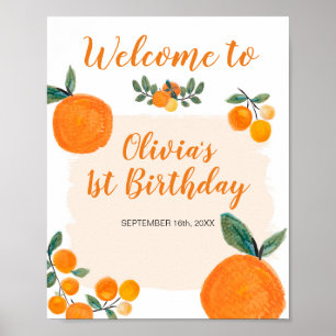 Affiche Little Cutie Orange 1er Anniversaire Panneau de bi
